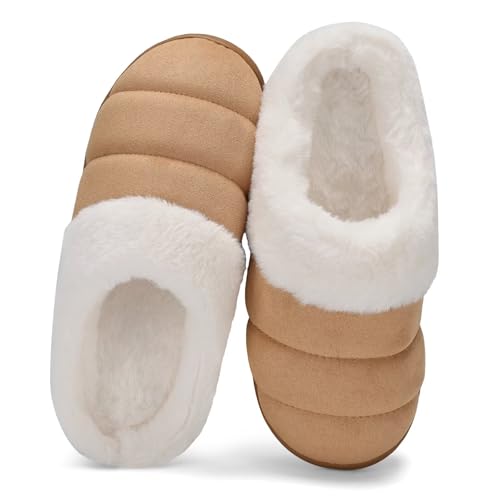 TUOBUQU Women's Suede Memory Foam Slippers Warm Fuzzy House Slippers Indoor Outdoor Scuff3