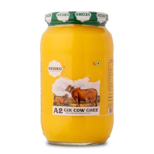 Image of Vediko Origins A2 Gir Cow Ghee | Curd-Churned & Firewood-Cooked | Pure, Natural, Danedar, Ayurvedic, Lactose-Free & Gluten-Free Ghee (1L)