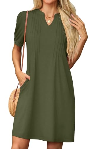 GRECERELLE Sommerkleid Damen Kurzarm V-Ausschnitt Etuikleider T-Shirt Minikleid Tunika Kleid Dresses for Women Leichte Kurze Freizeitkleid Strandkleid...