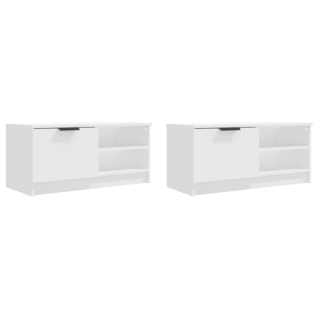 Zestaw 2 szafek TV, białe, 80 x 35 x 36,5 cm, materiał drewnopochodny, konsola medialna do salonu, sypialni, centrum rozrywki, stabilny blat stołu, eleganckie wzornictwo