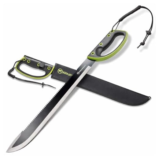 Kilimanjaro 24 Inch Machete Serrated Knife, Drop Point Tip to Saw Cut Branches, Clearing Brush, Gardening, Hiking, Outdoors Black Finish 910039