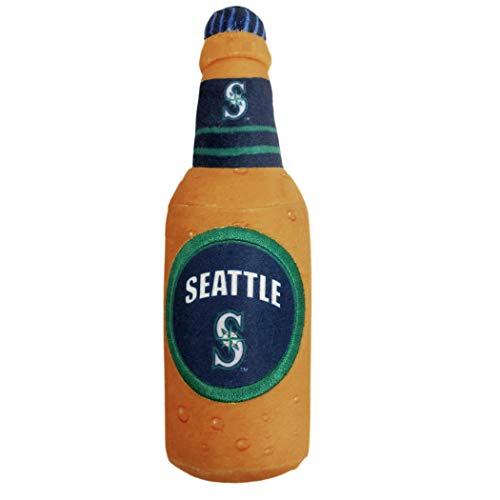 Image of Pets First MLB Seattle Mariners Stadium Beer Bottle Plush Dog Toy-Cutest Plush Toy for Dogs & Cats with Inner Squeaker & Premium Embroidery of Baseball Team Name & Logo