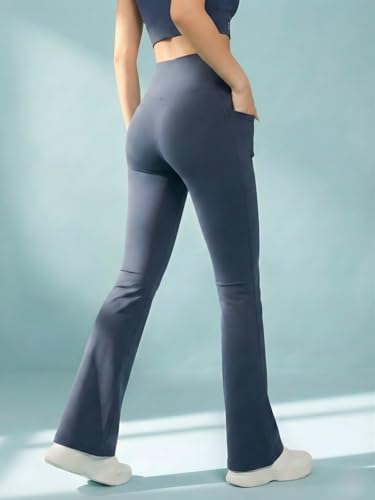 Image of BLINKIN Flared Gym Pants for Women's Workout - The Ultimate Yoga Pants | Workout Lowers | Gym Track Pants for Women with Side Pockets (4830)