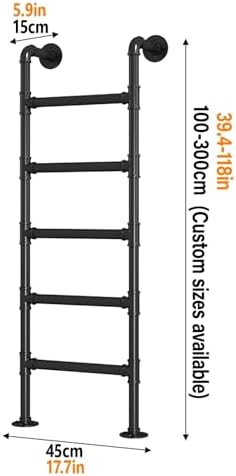 Heavy-Duty Black Metal Bunk Bed Ladder, 330lbs Capacity Wall-Mounted Egress Ladder for Loft, Basement, Library, Home Use (55in/140cm) - Safe & Sturdy Access Solution