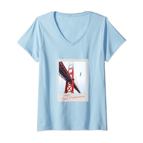 Womens Red Golden Gate Bridge San Fran Instant Camera 35mm Film Old V-Neck T-Shirt
