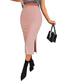 Zeagoo Womens Work Skirts for Women Office Skirt with Split High Waisted Skirts for Womens Pencil Skirt Women 2025 Rose Pink Medium