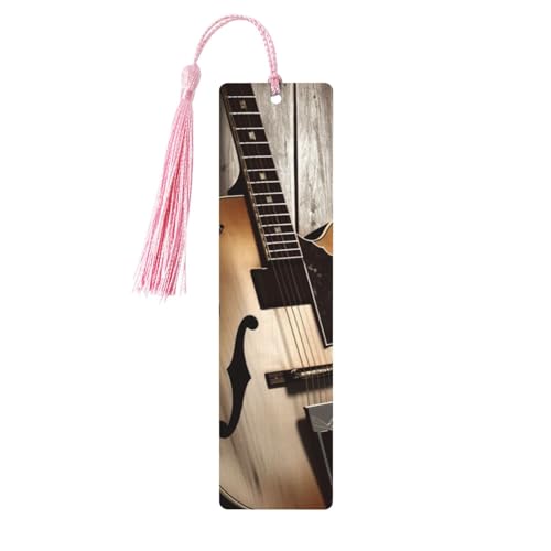ギターピクチャーズブックマークオーナメント、タッセル付き木製ブックマーク、ブック愛好家向けブックマーク、ページマーカー、読書ギフト、女性、男性用、ハンドメイド木製ブックマークタグラベル
