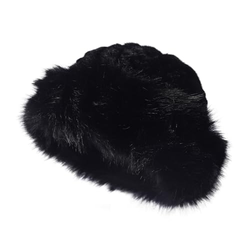 Women's Bucket Hat Fisherman Hat Winter Artificial Fur Outdoor Fashion Retro Fluffy Soft Plush Warm (US, Numeric, 7, 7 1/4, Black)