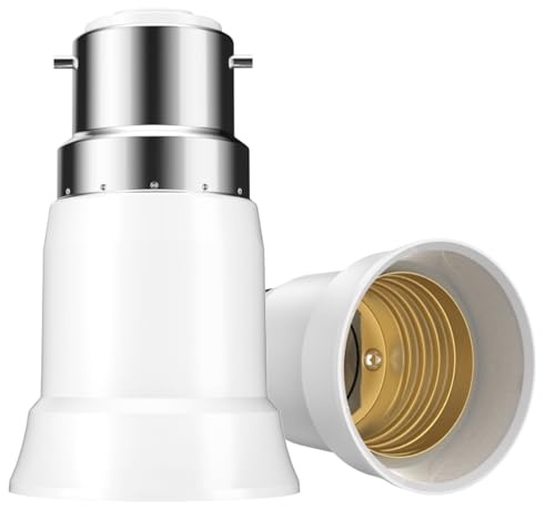 BYSMAH B22 to E27 Adapter 2 Pack Bayonet to Screw Bulb Adaptor Fitting for Ceiling Fan Light Bulb BC to ES Lamp Base Socket Converter for LED and Incandescent and CFL Bulbs