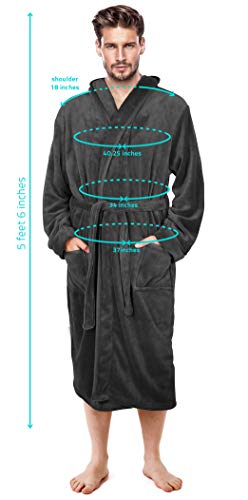 Ny Threads Mens Hooded Fleece Robe - Plush Long Bathrobes (Grey, Large/X-Large) #TOP6