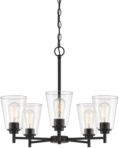 DESIGNERS FOUNTAIN 5-Lights Chandelier, 24 Inch Modern Ceiling Fixture for Kitchen, Dining Room, Bedroom, Foyer, and Living Room, Steel and Glass, Matte Black, 95785-MB