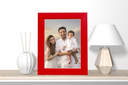 Image of Table stand Photo Frame set of 2 A5 6x8 inch flexiable Glass (acrylic) & synthetic wood customized for Home, Living Room, Study Room & Office Decor wall hanging / tabletop best for gift purposered color
