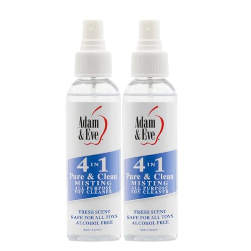 Image of Adam & Eve Sex Toy Cleaner, 4 In 1 Pure And Clean Misting Spray, Fast Acting Misting Spray For Adult Toys, Vibrators, Dildos, Fresh Scent, Water Based Formula Perfect for Gifting, 4 oz (Pack of 2)