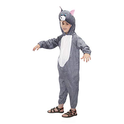 Image of Kaku Fancy Dresses Fleece Cat Cartoon Costume -Grey, 7-8 Years, For Boys & Girls