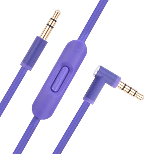 Cable de audio de repuesto compatible con los auriculares Beats by Dr. Dre Solo2 Solo3/Studio 2 3 Pro/Detox/Wireless/Mixr/Executive/Pill con micrófono y control de volumen (1,2 m, morado)