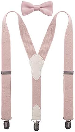 CEAJOO Boys' Suspenders and Bow Tie Set Adjustable 24" Blush Pink
