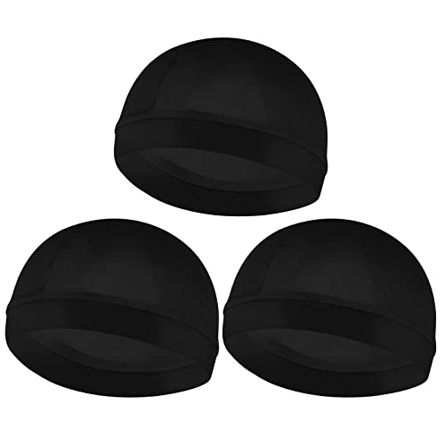 Sibba 3 Stück Elastische Band-Wellenkappen für Männer Headwraps Breiter Riemen Seidiges GefüHl Durag-Kappen Unisex Totenkopf-Müzen Herren Skullies Beanies Weich Atmungsaktiv Duschhaube (Schwarz)