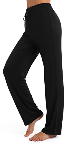 Urban CoCo Women's Straight Leg Long Pants Elastic High Waist Drawstring Casual Trousers with Pockets2