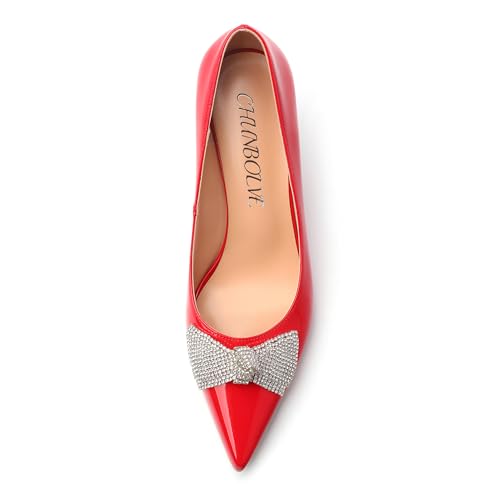 Women's Pumps,Pointed Closed Toe High Heels for Women,Rhinestone Bow Stiletto Pumps Wedding Party Dress Shoes3