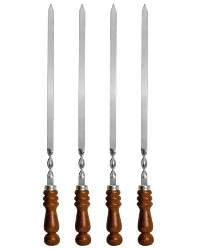 Pinchos para barbacoa largos de acero inoxidable con mango de madera 2