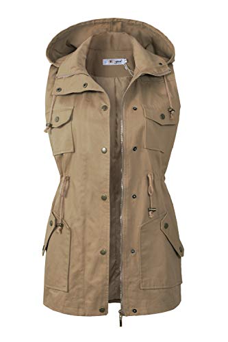 BBX Lephsnt Womens Utility Vest Drawstring Waist Military Sleeveless Jacket Khaki