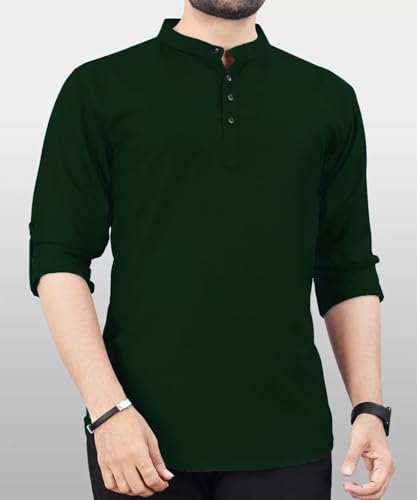 Image of DEEMOON Men's Regular Fit Solid Sprad Collar Casual Shirt with a Trendy Mandarin Collar Crafted from a Premium Cotton Blend