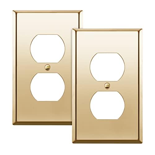 ENERLITES Duplex Receptacle Metal Wall Plate, Stainless Steel Outlet Cover, Corrosion Resistant, Size 1-Gang 4.50" x 2.76", Stainless Steel 201, 7721-