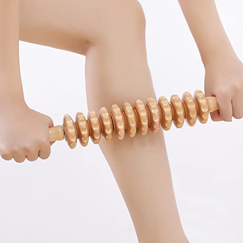 Wood Therapy Massage Stick Wooden Massager Muscle Roller Massage Tools for Maderoterapia,Lymphatic Drainage,Pain Relief(12 Engraved Rollers)