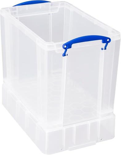 Really Useful Box 19 Liter Plastic Stackable Storage Container w/XL Snap Lid & Built-In Clip Lock Handles for Home or Office Organization, 2 Pack, Clear