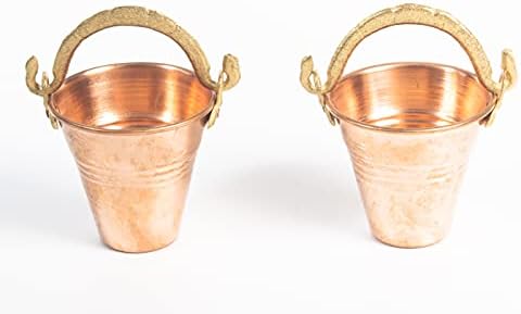 Mini Copper Buckets - Bucket with Handle for Buffet Party Supplies - Flower Vases - Table Decoration - Mini Plant Containers, Votive Candles - Trinkets , 2-Pack