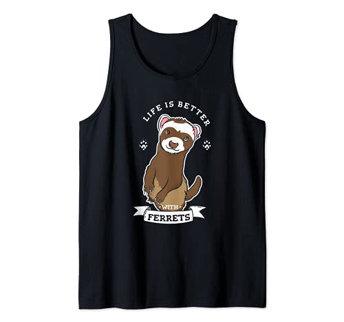 Life With Ferrets Cute Rodent Animal Tank Top, Black