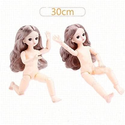 Image of Tickles Set Movable Jointed Cute Girl Brown Eyes Fashionable Doll Dangri Dress for Kids Girls (Size: 30 cm Color: Multicolor)