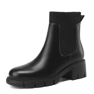 LUMUTA Women’s Chelsea Boots Chelsea Fashion Ankle Bootie für Frauen Bequemschuhe Damen Chelsea Stiefel Lug Sole Chunky Block Heel Ankle Booties Chelsea Stiefeletten