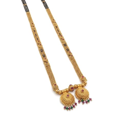 Image of Traditional 36-Inch Patti Mangalsutra | Gold-Plated Long Black Beads Mangal Sutra for Women | Matte-Finish Copper material