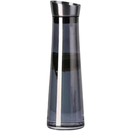 耐熱 ガラスポット 麦茶ポット 対応 1.3リットル ステンレス蓋 麦茶 冷蔵庫 水出し 茶ポット 冷水筒 ガラス ピッチャー ステンレス茶こし付きジャグ (黒メッキ,1300ml)