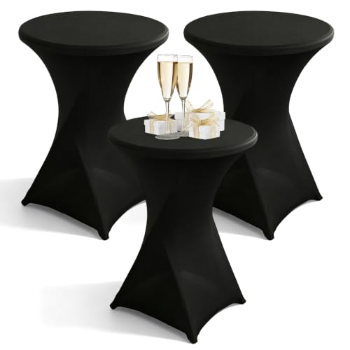 Lot De 3 Housse Mange Debout 80x110cm, Housse De Table Ronde Extensible, Noir Housse pour Table Haute, Élastiques Et Faciles d'entretien pour Cocktail Mariage...