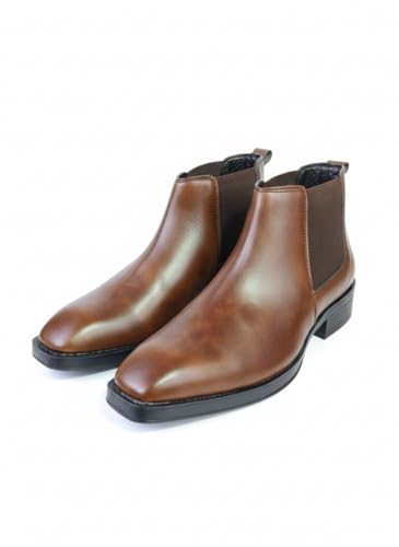 Image of Comforts Men's Classic Chelsea Boots, Leather, High Heel Ankle Boots with Elastic Side Panels