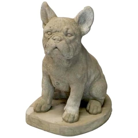 Solid Rock Stoneworks Frenchie Bulldog Concrete Statue, 13" Tall Buff Color Cover