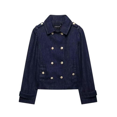 Veste en jean pour femmes coupe classique en denim bleu foncé à boutons