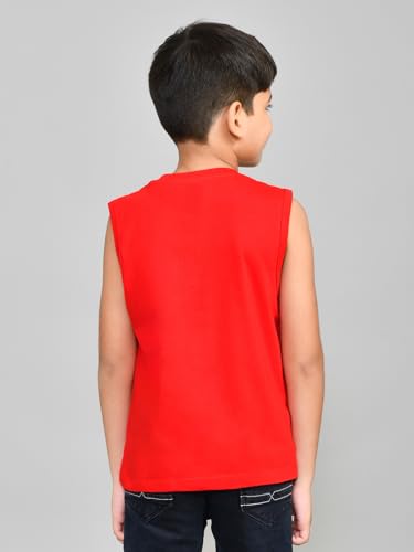 Image of Lux Cozi Printed Round Neck Sleeveless Cotton T-Shirt for Boys | Prints May Vary |