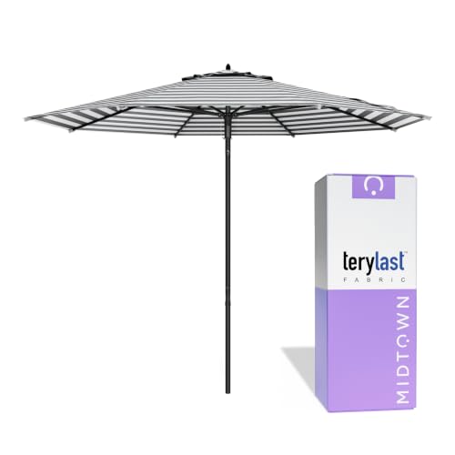 Image of Midtown Umbrellas Push and Pop - 8 Ft Patio Umbrella, Zebra Canopy