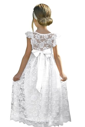 Lace Boho Flower Girl Dress Kids Wedding Princess Dress Satin Bow-Knot Birthday Party Prom Ball Gowns Ruffle Dresses2