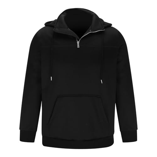 1/4 Zip Hoodies for Men Big and Tall Athletic Hooded Sweatshirt Oversized Drawstring Loose Fit Pullover with Pocket4