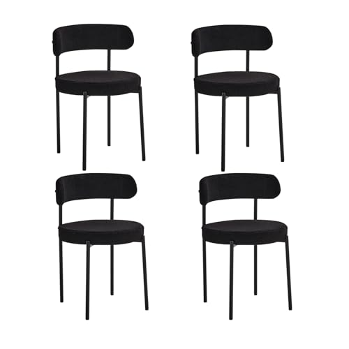 JZGORC Lot de 4 Chaises de Salle à Manger, Chaise Rembourrée en Velours Teddy, Convient pour Salle à Manger, Salon, Chambre, Salle de Conférence - Noir