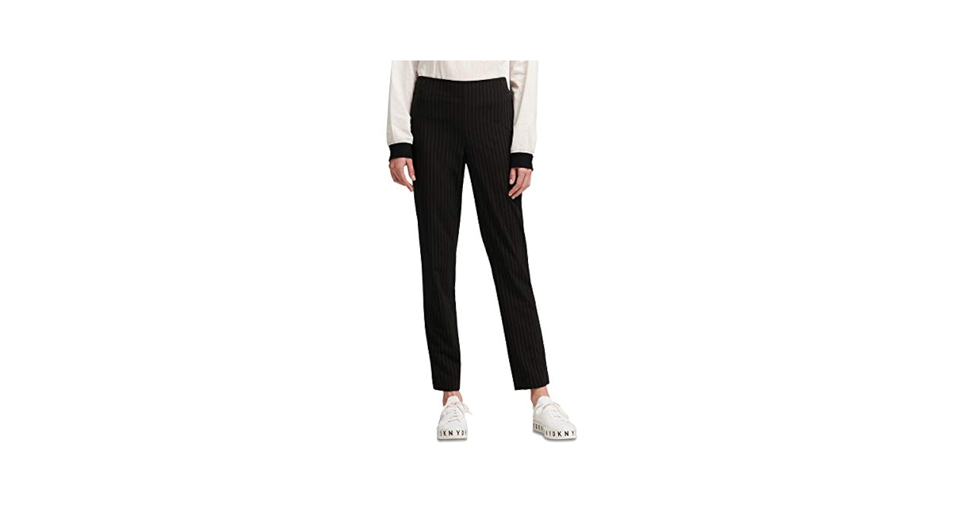 DKNY Womens Pinstriped Casual Trouser Pants, Black, 14 at