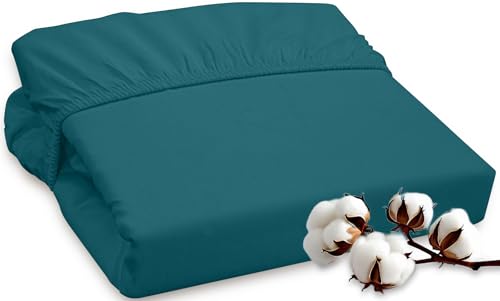 Image of ROYALE LINENS 300 Thread Count 100% Long Staple Combed Cotton Fitted Sheet King - Super Soft Deep Pocket Bottom Sheet - Fitted Sheets Only - Elastic Sheets (King, Teal)