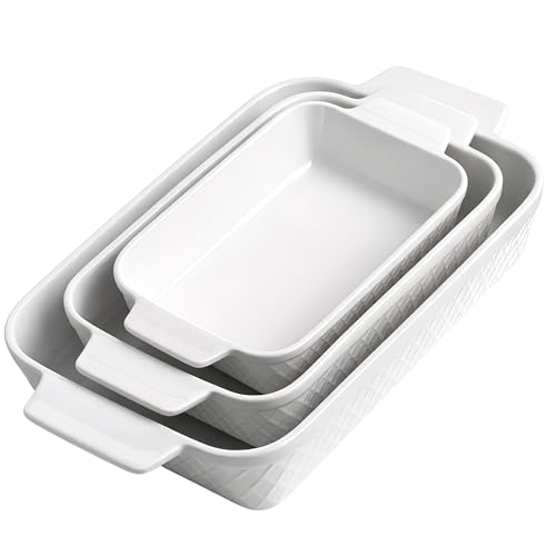 MIAMIO - Set di 3 casseruole/teglie/pirofile rettangolari in ceramica, set di pentole impilabili a 3 pezzi, 850 ml, 1650 ml, 2900 ml - Lavabile in lavastoviglie e in forno - Collezione Palmanova