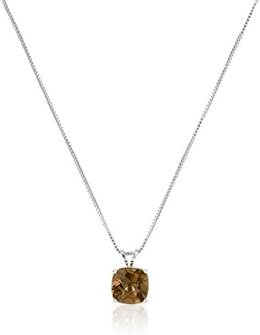 Amazon Collection 925 Sterling Silver 8mm Cushion Cut Gemstone Pendant Necklace for Women with 18 Inch Box Chain