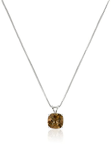 Amazon Collection 925 Sterling Silver 8Mm Cushion Cut November Birthstone Smoky Quartz Solitaire Pendant Necklace For Women With 18 Inch Box Chain #TOP29