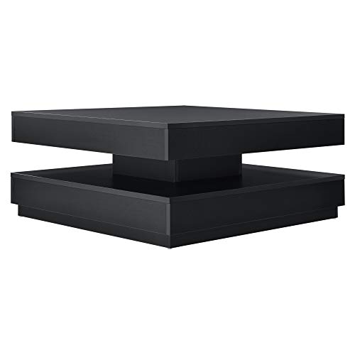 [en.casa] Mesa de Centro Florenz Mesa Baja Cuadrada con Tablero Giratorio y Estante Mueble Auxiliar Mesita para Salón 76 x 76 x 38 cm - Negro